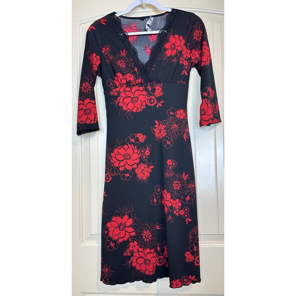 Vintage‎ 90s Y2K La Belle Sexy Gothic Dark Romance Whimsigoth Midi Dress Sz M